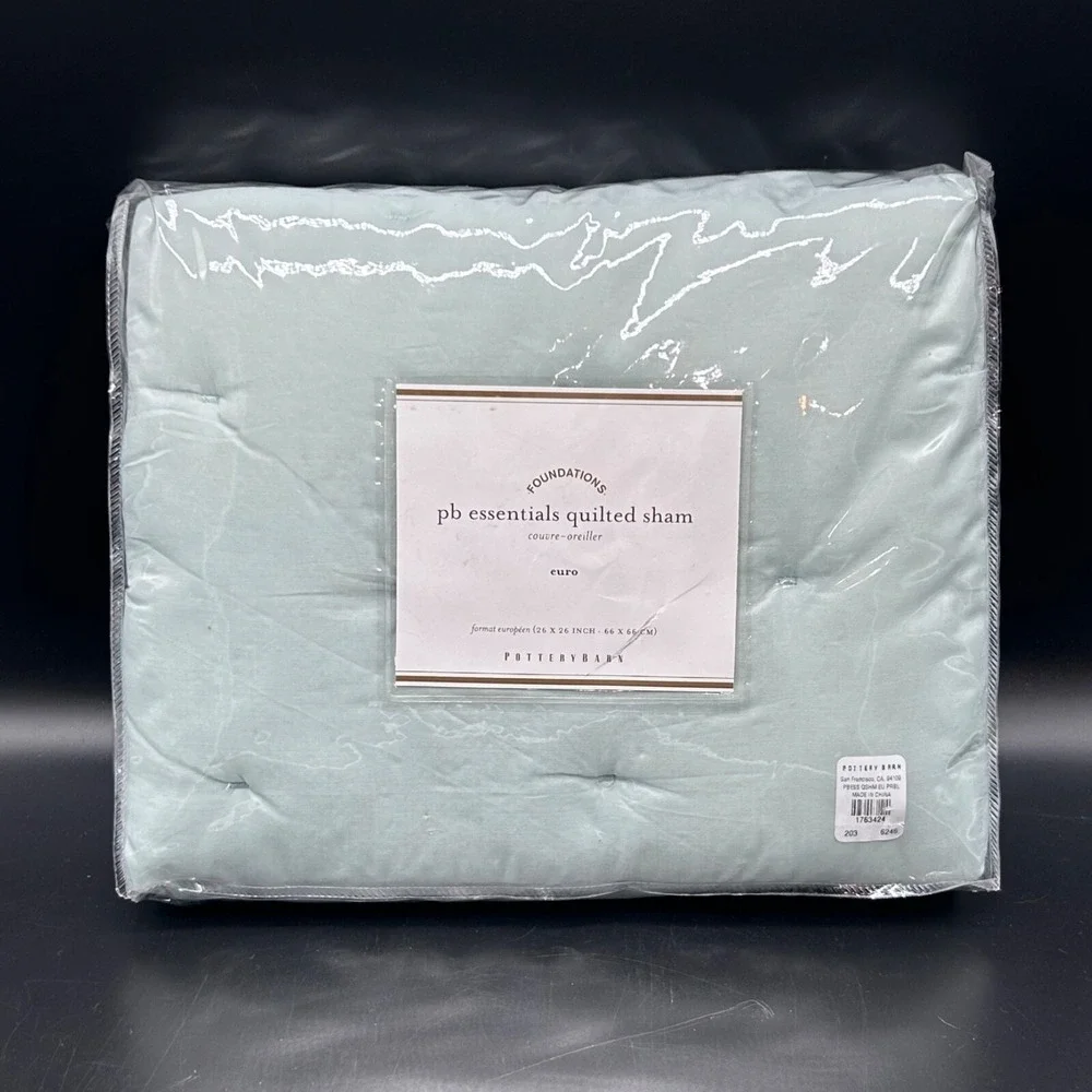 Pottery Barn Foundations Quilted‎ Sham Green Cotton Cross Stitch Euro New 26x26
